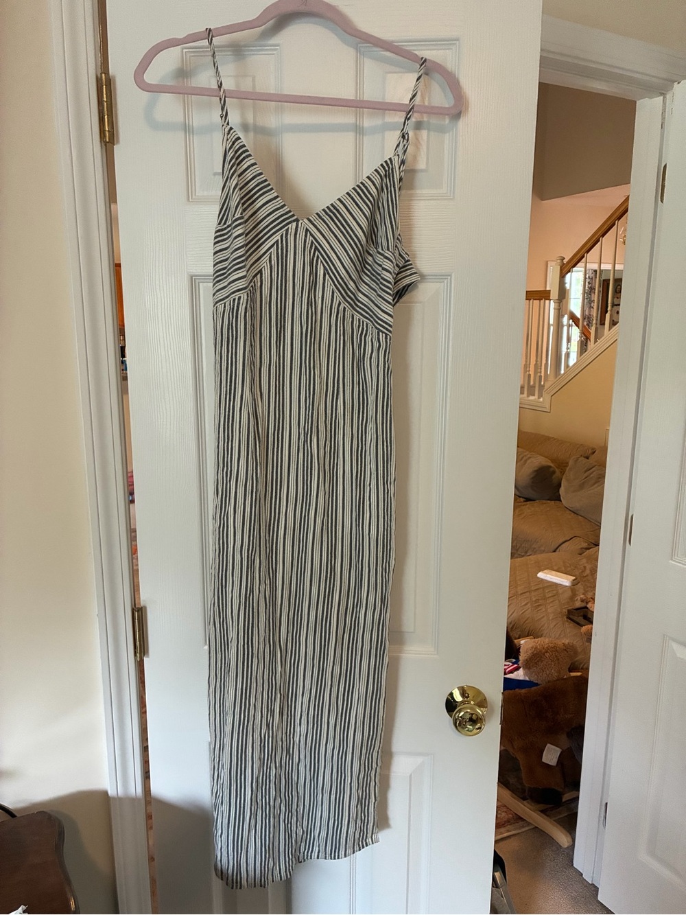 Striped Spaghetti Strap Maxi Dress - Black & White